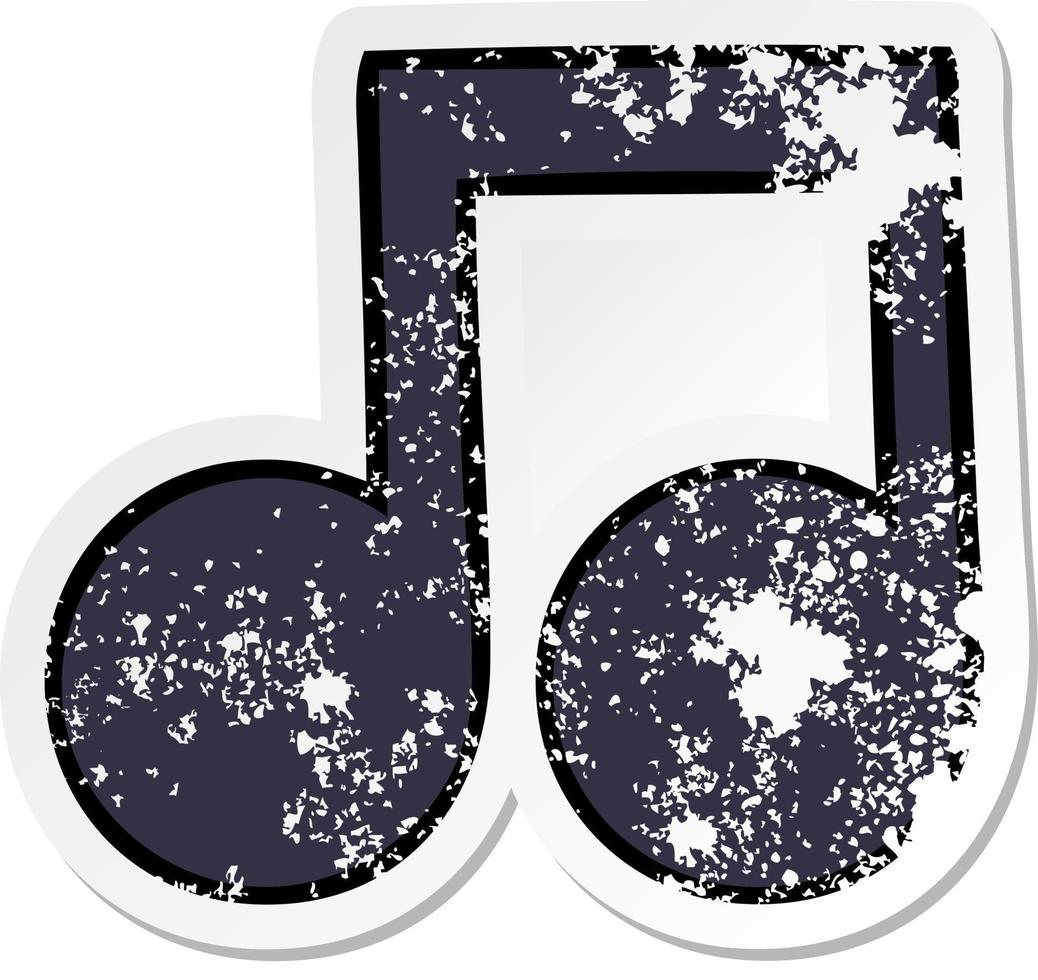 distressed sticker of a cute cartoon musical note vector