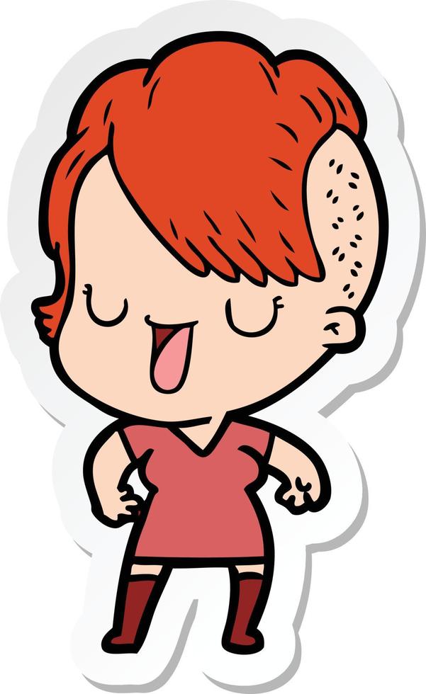 sticker of a cute cartoon girl with hipster haircut vector