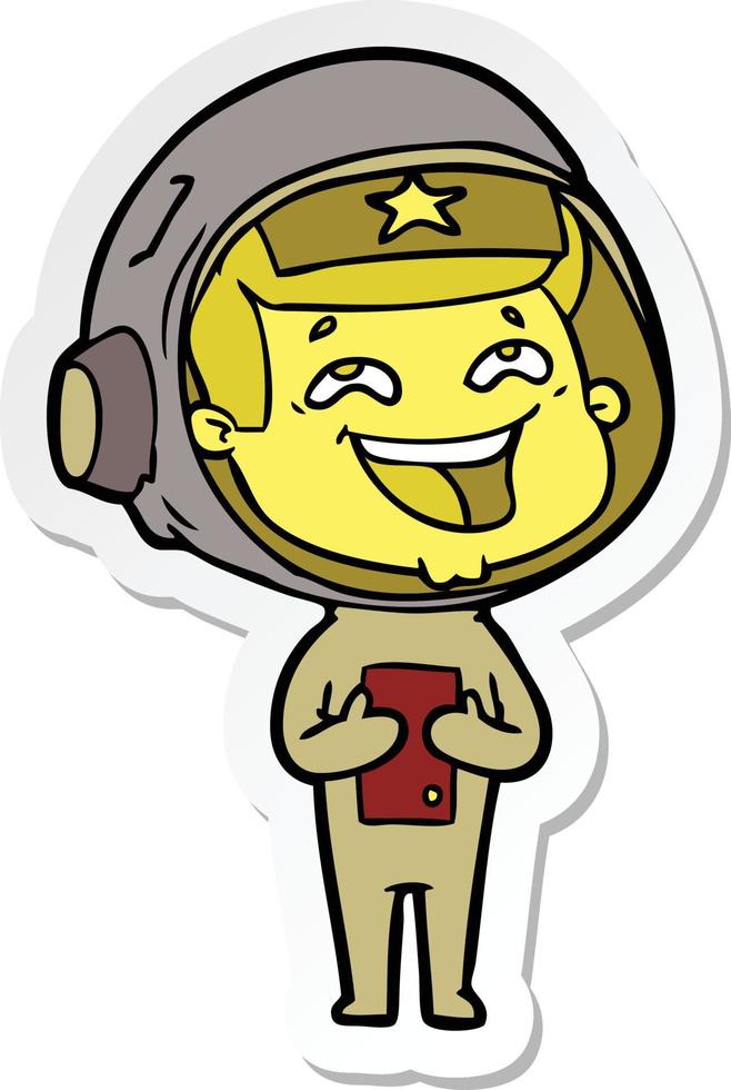 sticker of a cartoon laughing astronaut vector