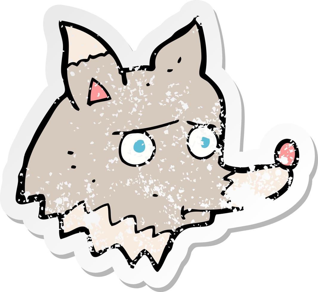 retro distressed sticker of a cartoon unhappy wolf vector