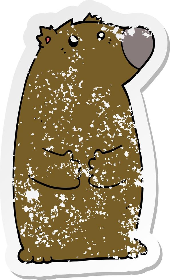 distressed sticker of a cartoon bear vector