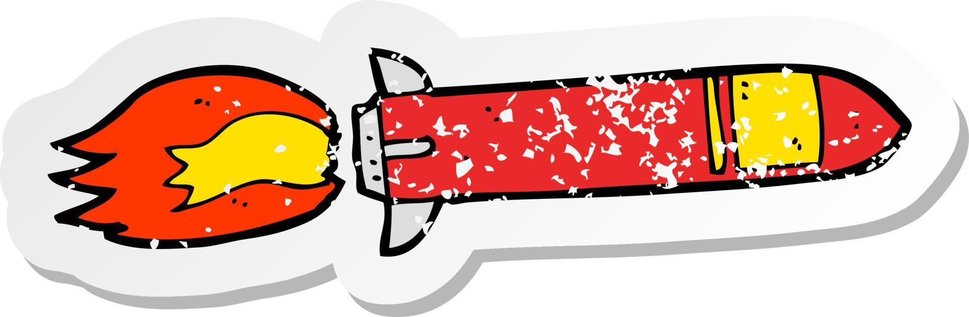 retro distressed sticker of a cartoon missile vector