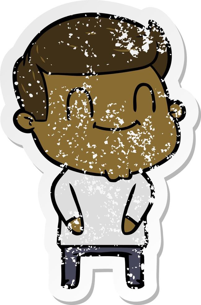 distressed sticker of a cartoon happy man vector