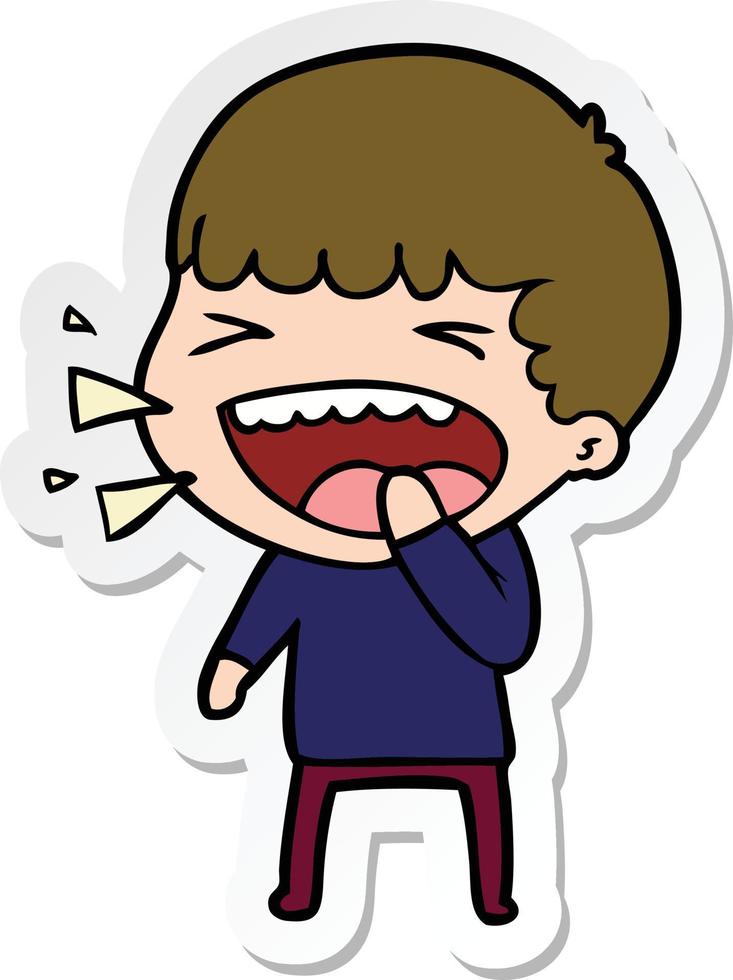 sticker of a cartoon laughing man vector