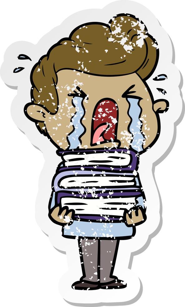 distressed sticker of a cartoon crying man vector