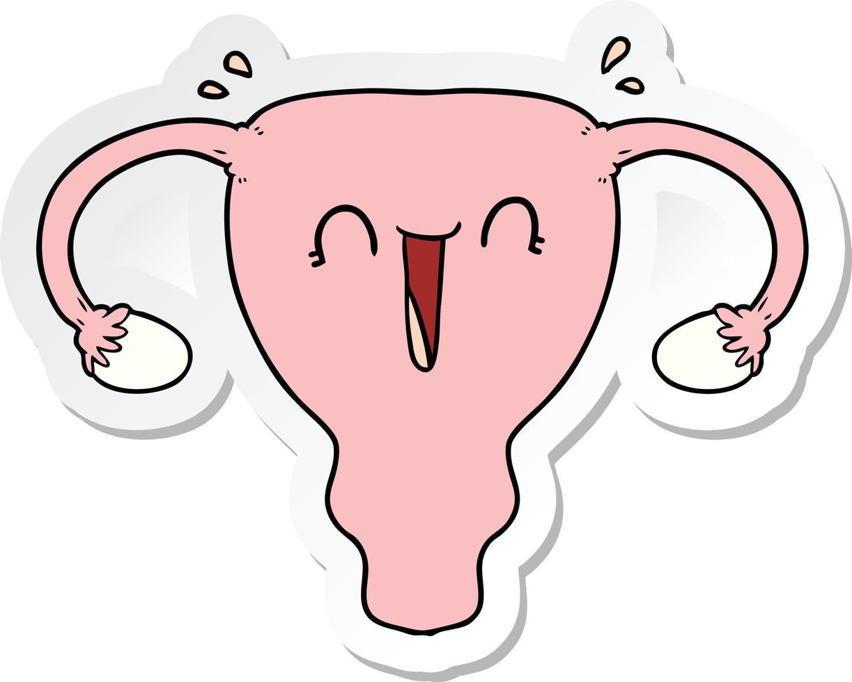 sticker of a cartoon happy uterus vector