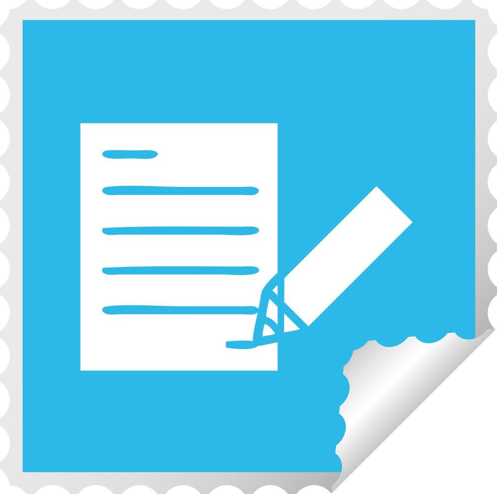 square peeling sticker cartoon of writing a document vector