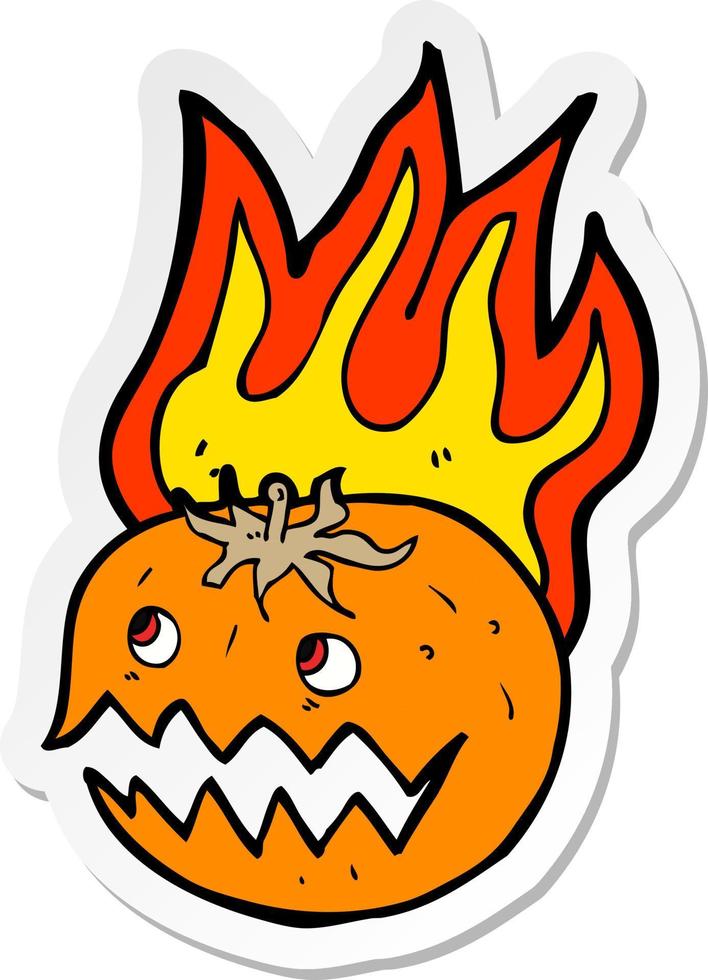 pegatina de una calabaza llameante de dibujos animados vector