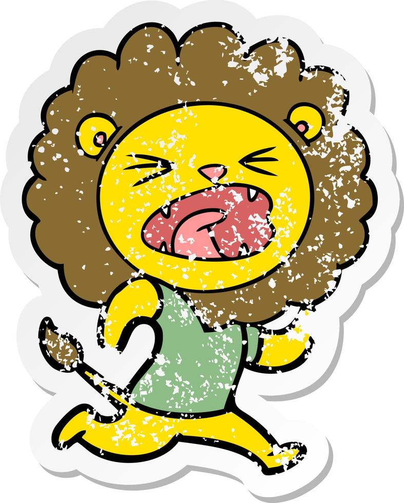 distressed sticker of a cartoon lion running vector