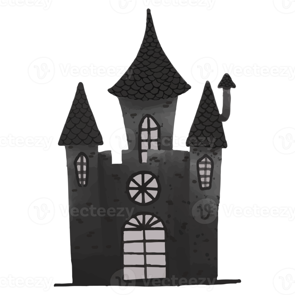 château silhouette aquarelle clipart, halloween peint à la main png