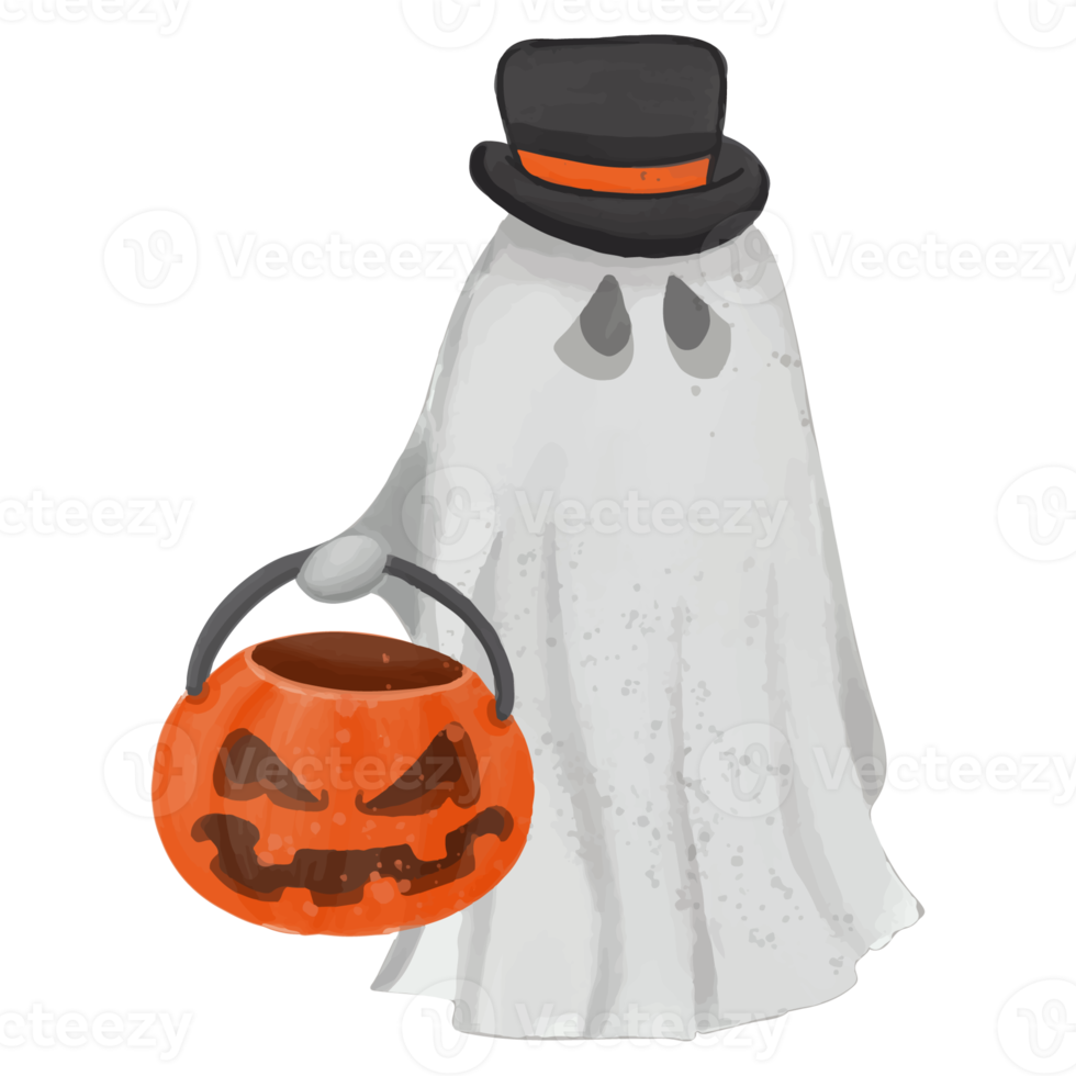 ghost akvarell clipart, handmålade halloween dag png