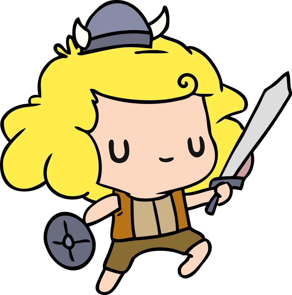 cartoon kawaii cute viking child vector