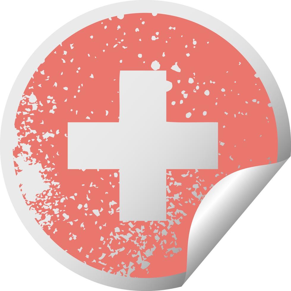 distressed circular peeling sticker symbol addition symbol vector