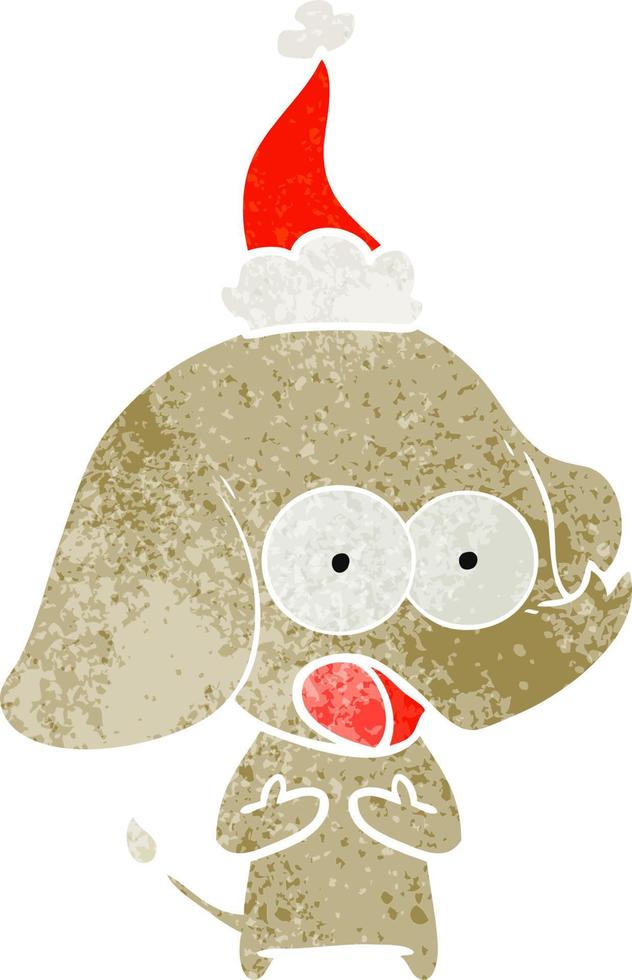 cute retro cartoon of a elephant wearing santa hat vector