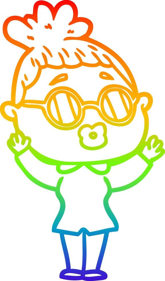 rainbow gradient line drawing cartoon woman wearing spectacles vector