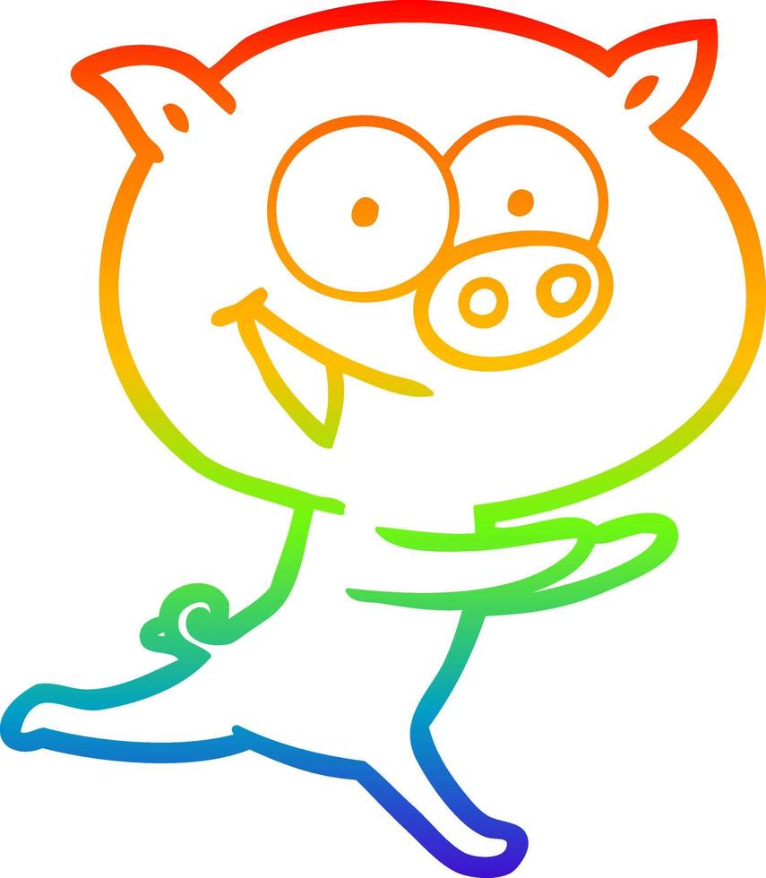 rainbow gradient line drawing cheerful pig cartoon vector