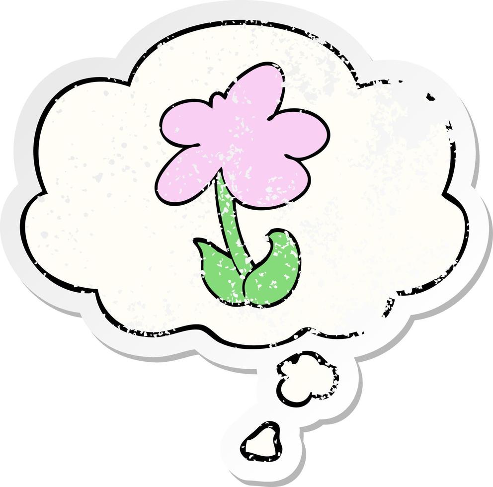 cute cartoon flower and thought bubble as a distressed worn sticker vector
