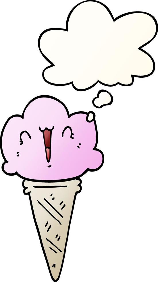 cartoon ice cream with face and thought bubble in smooth gradient style vector