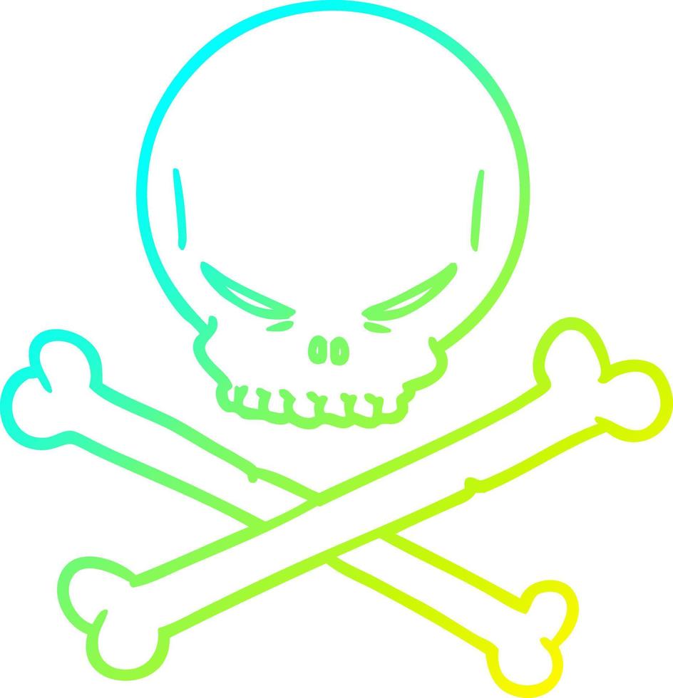 cold gradient line drawing cartoon skull and crossbones vector