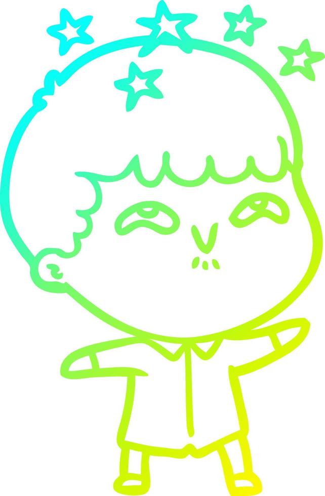 cold gradient line drawing cartoon amazed boy vector
