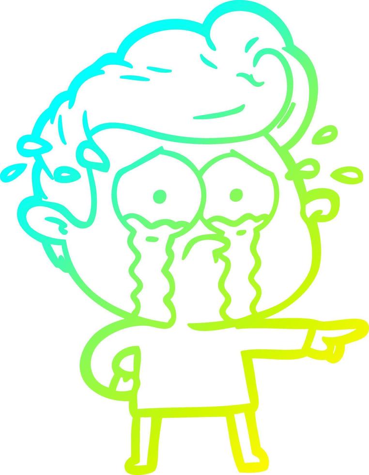 cold gradient line drawing cartoon crying man vector