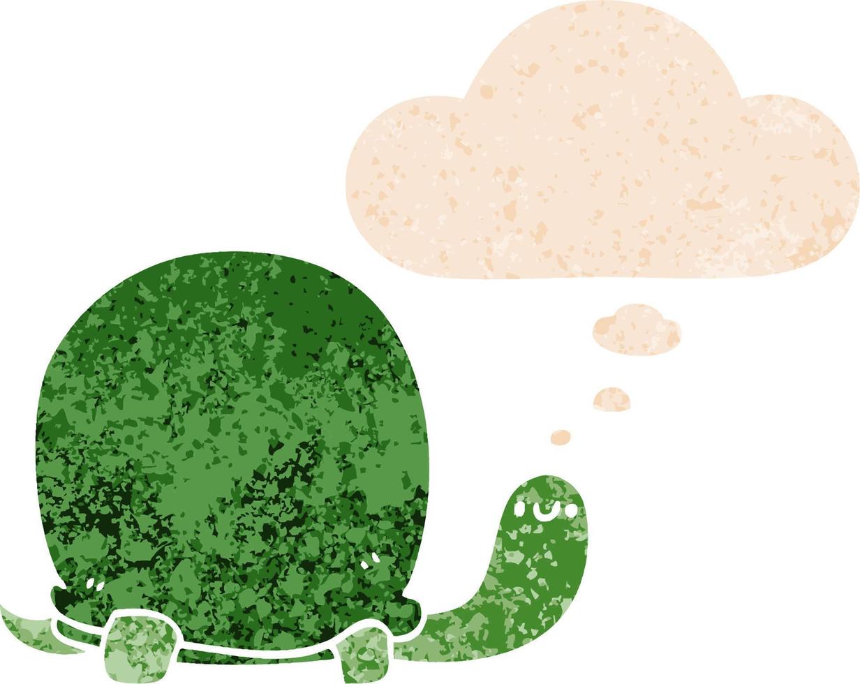 cute cartoon tortoise and thought bubble in retro textured style vector