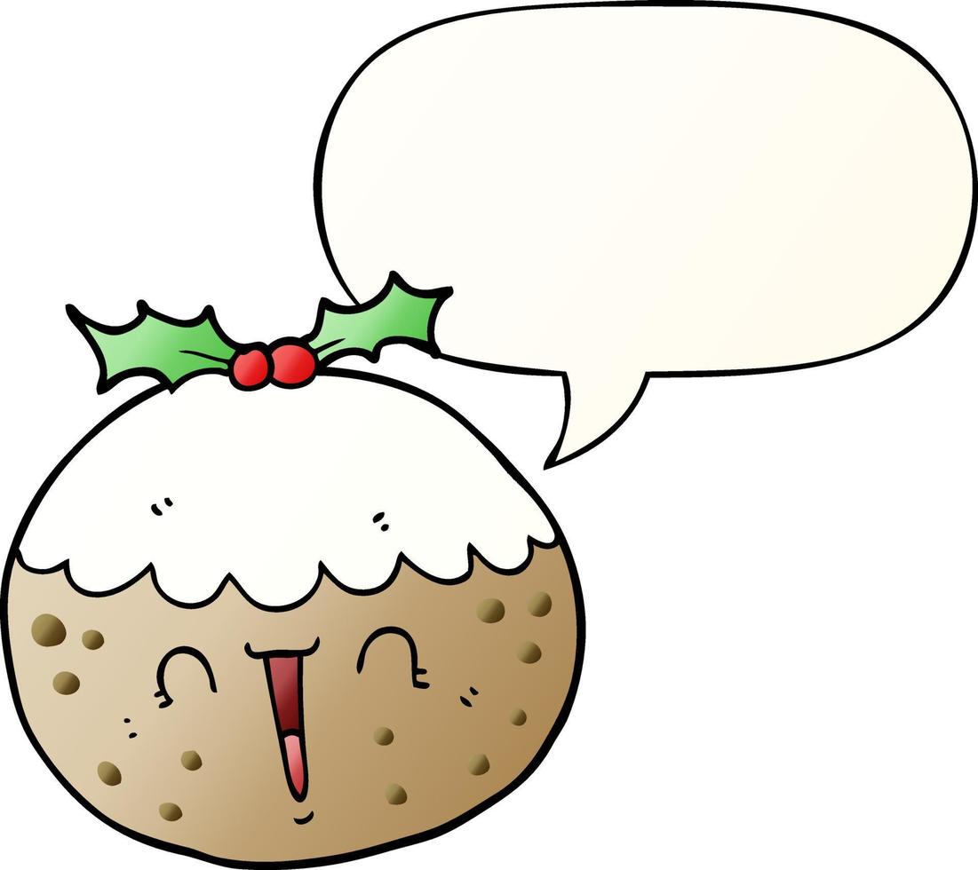 cute cartoon christmas pudding and speech bubble in smooth gradient style vector