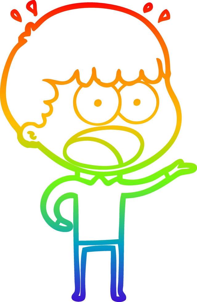 rainbow gradient line drawing cartoon shocked man vector
