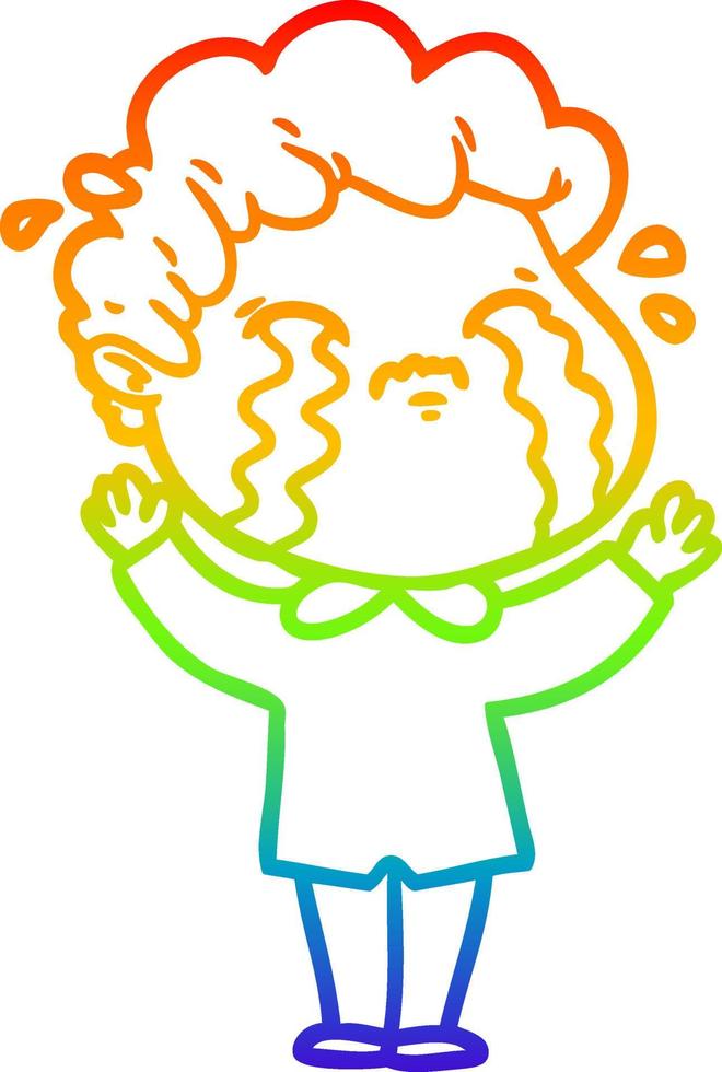 rainbow gradient line drawing cartoon man crying vector