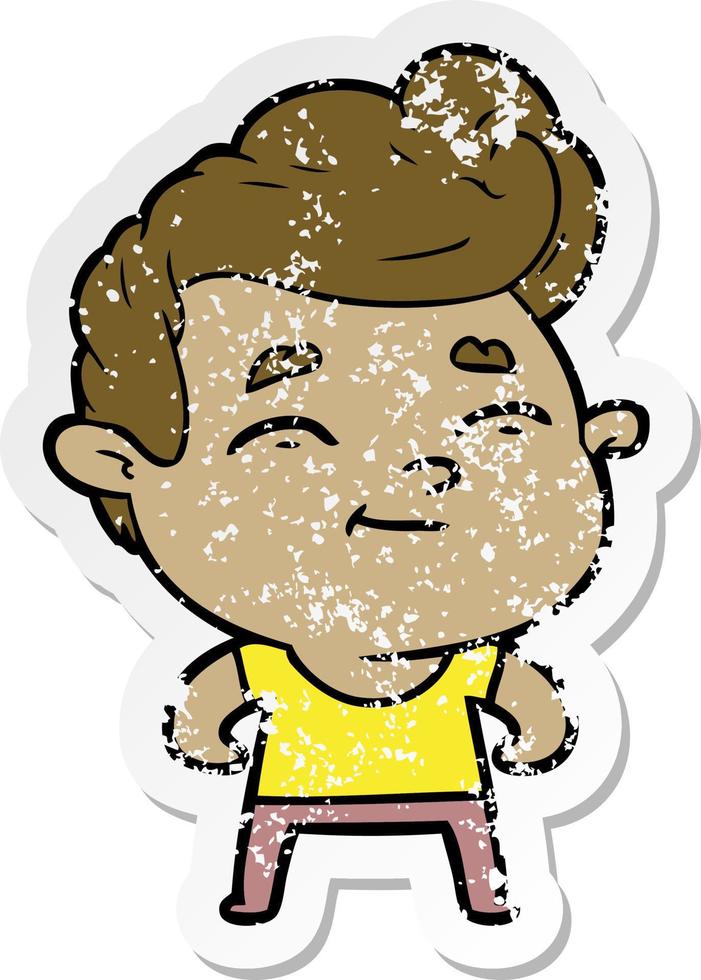 distressed sticker of a happy cartoon man vector
