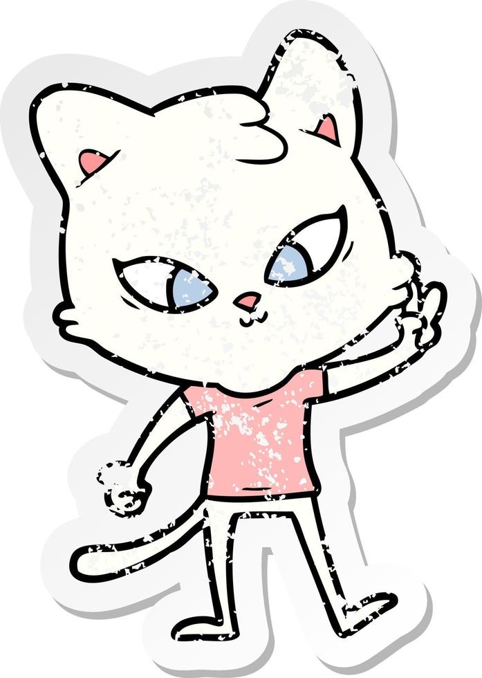 distressed sticker of a cute cartoon cat vector