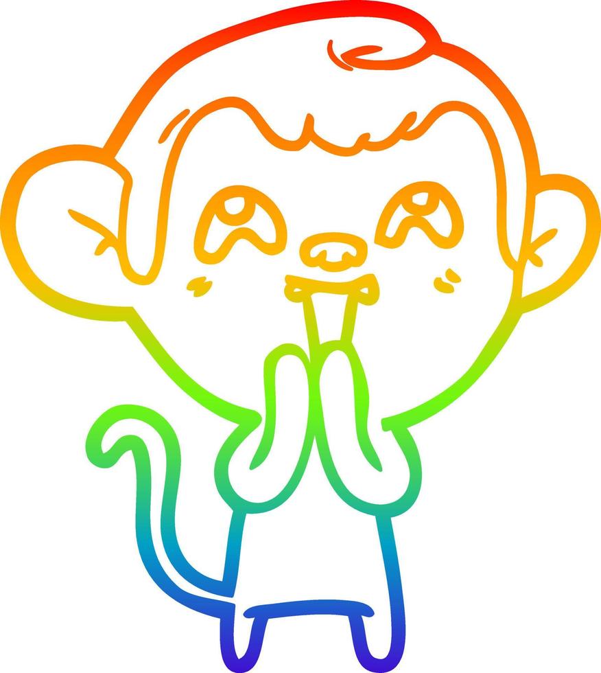 rainbow gradient line drawing crazy cartoon monkey vector