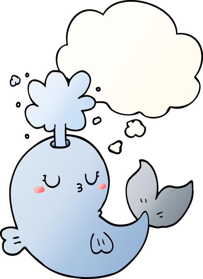 cartoon whale spouting water and thought bubble in smooth gradient style vector