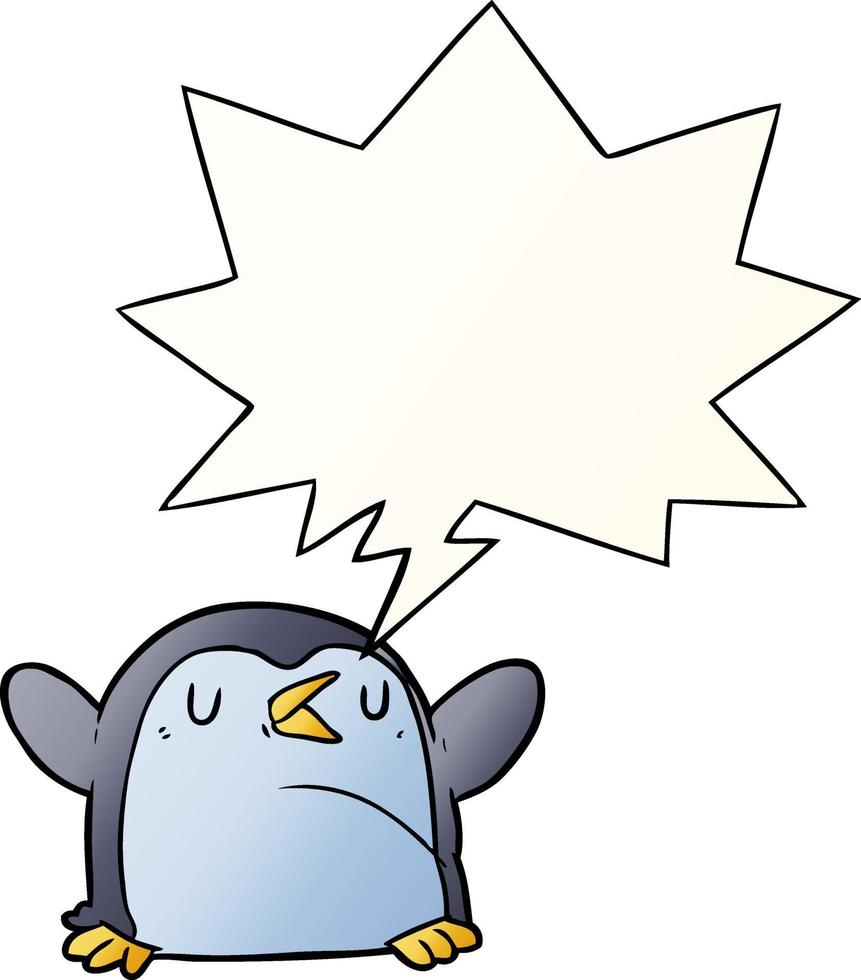 cartoon penguin and speech bubble in smooth gradient style vector