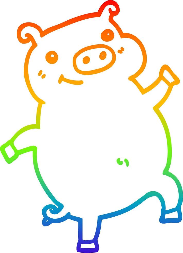 rainbow gradient line drawing cartoon dancing pig vector