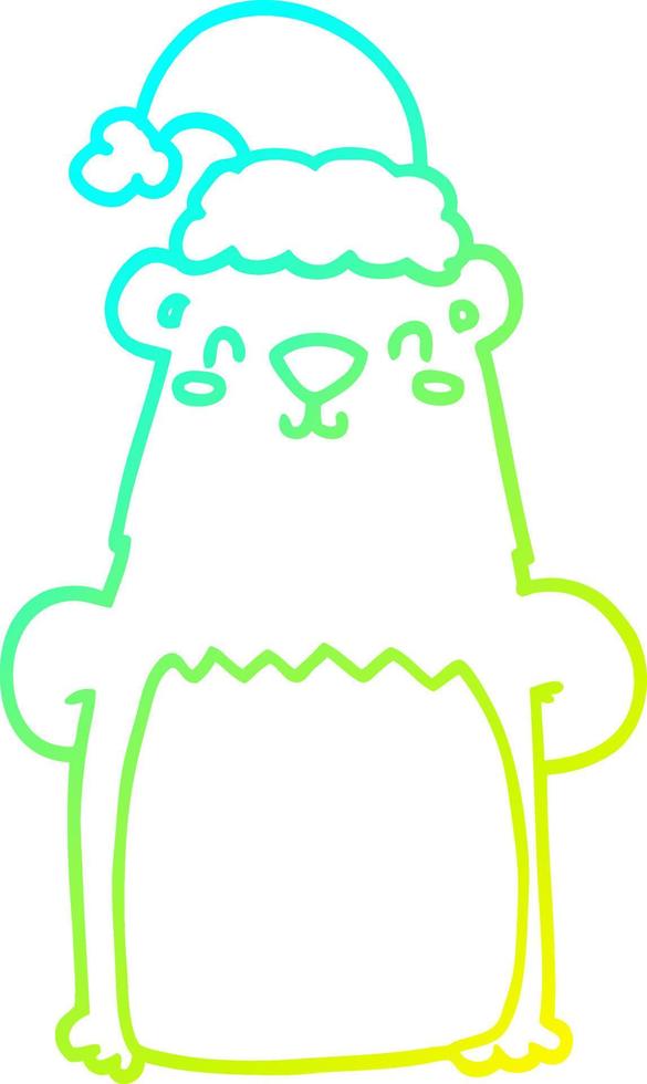 cold gradient line drawing cartoon bear wearing christmas hat vector