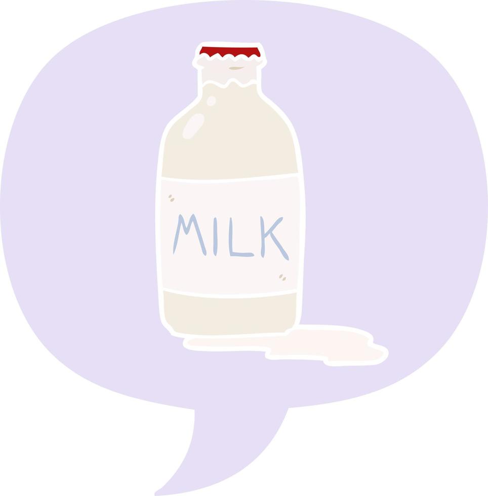 cartoon pint of fresh milk and speech bubble in retro style vector