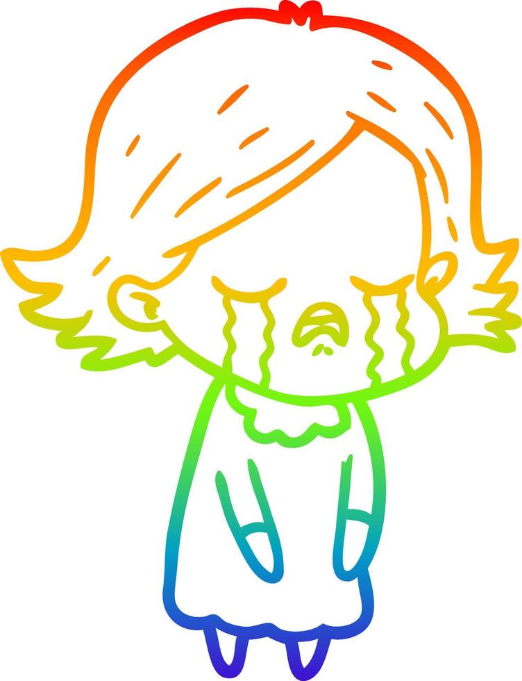 rainbow gradient line drawing cartoon girl crying vector