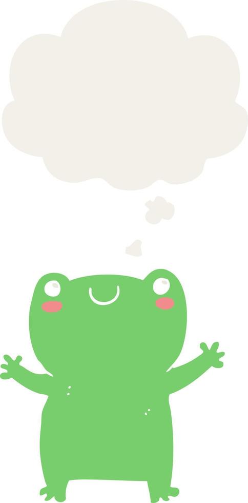 cute cartoon frog and thought bubble in retro style vector