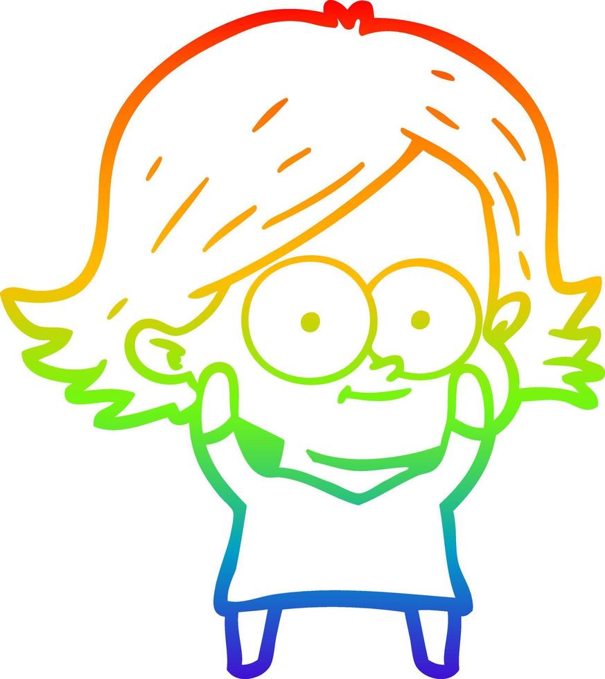 rainbow gradient line drawing happy cartoon girl vector