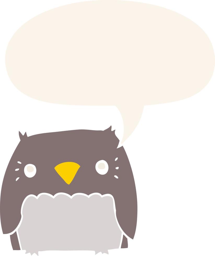 cute cartoon owl and speech bubble in retro style vector