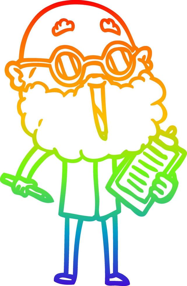 rainbow gradient line drawing cartoon joyful man with beard vector