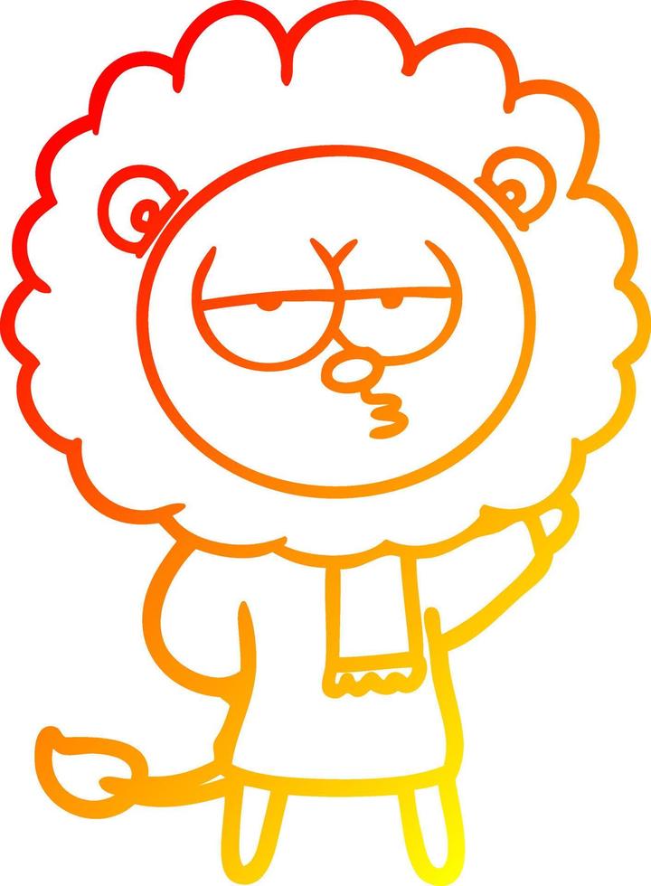 warm gradient line drawing cartoon bored lion vector