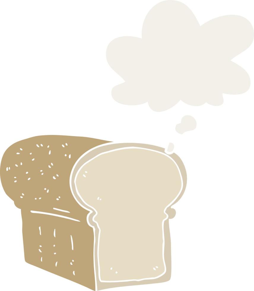 cartoon loaf of bread and thought bubble in retro style vector