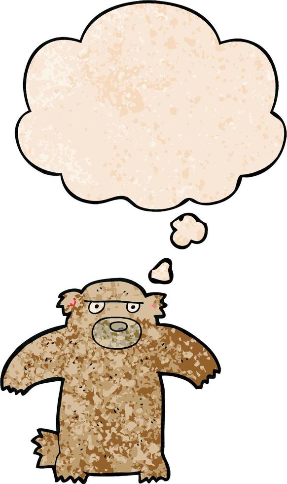 cartoon bear and thought bubble in grunge texture pattern style vector