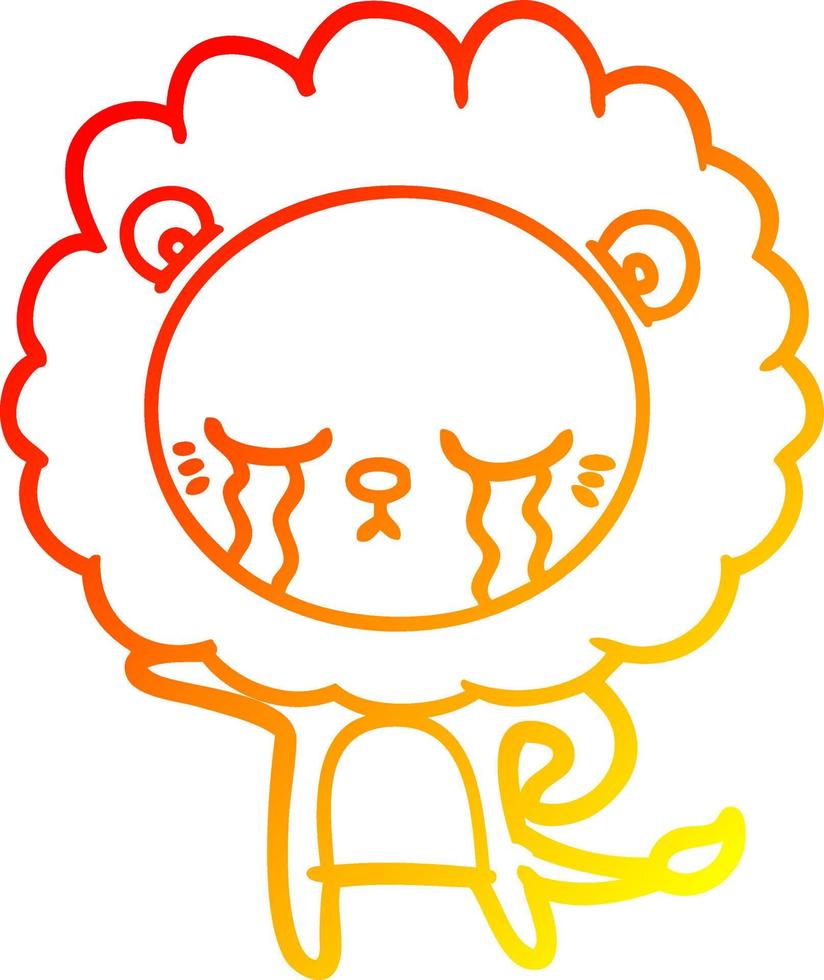 warm gradient line drawing crying cartoon lion vector