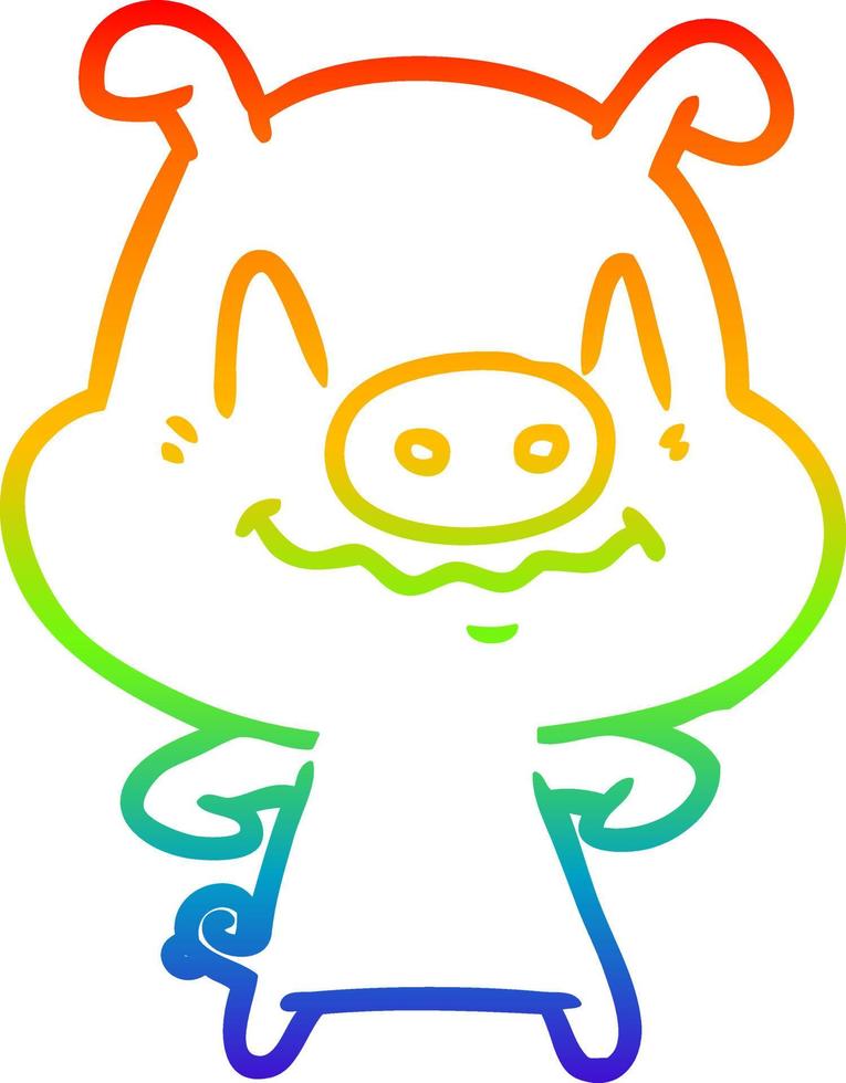 rainbow gradient line drawing nervous cartoon pig vector