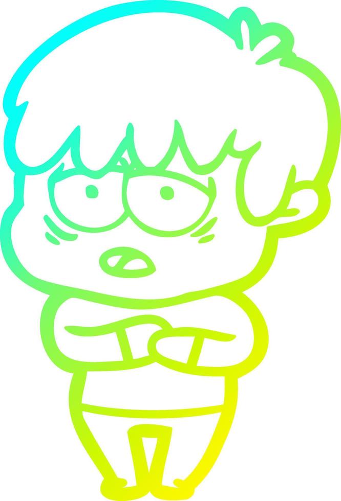 cold gradient line drawing cartoon exhausted boy vector