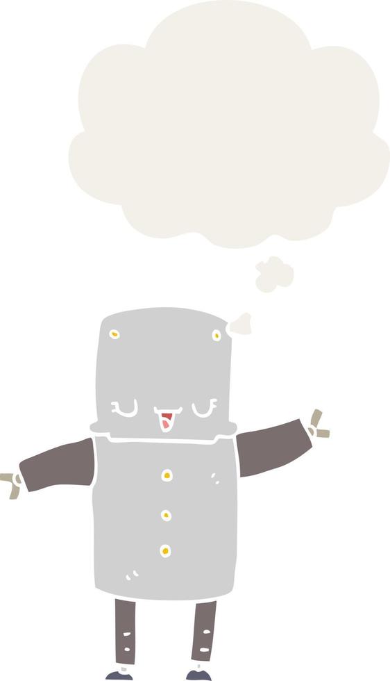 robot de dibujos animados y burbuja de pensamiento en estilo retro vector