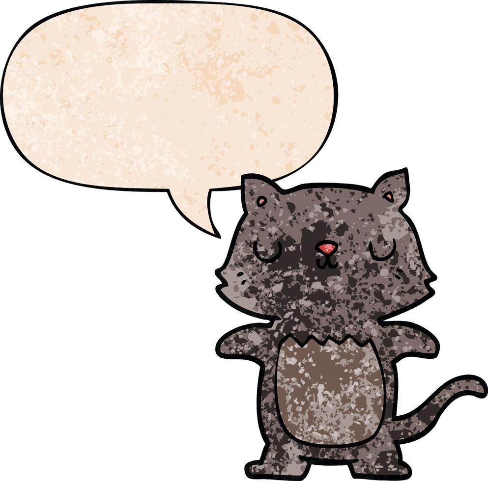 cartoon cat and speech bubble in retro texture style vector